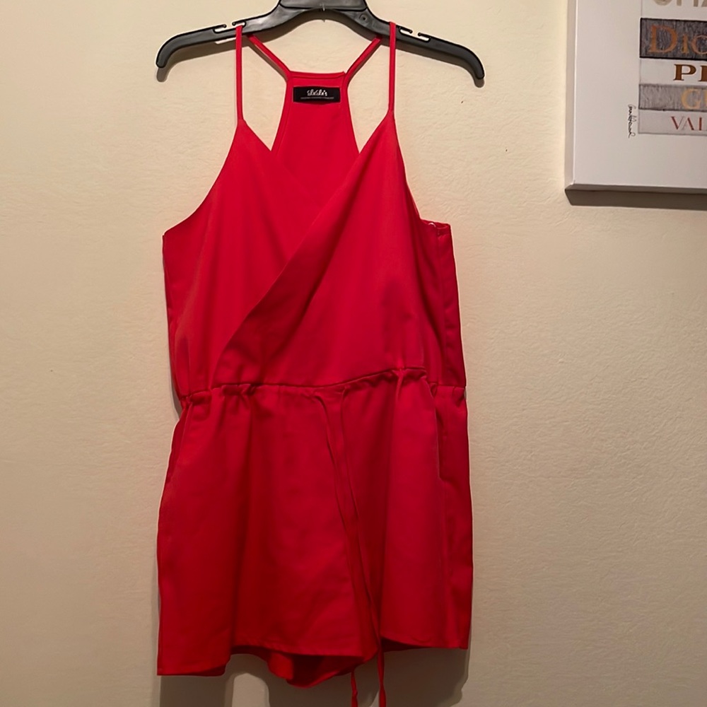 Coral romper with drawstring